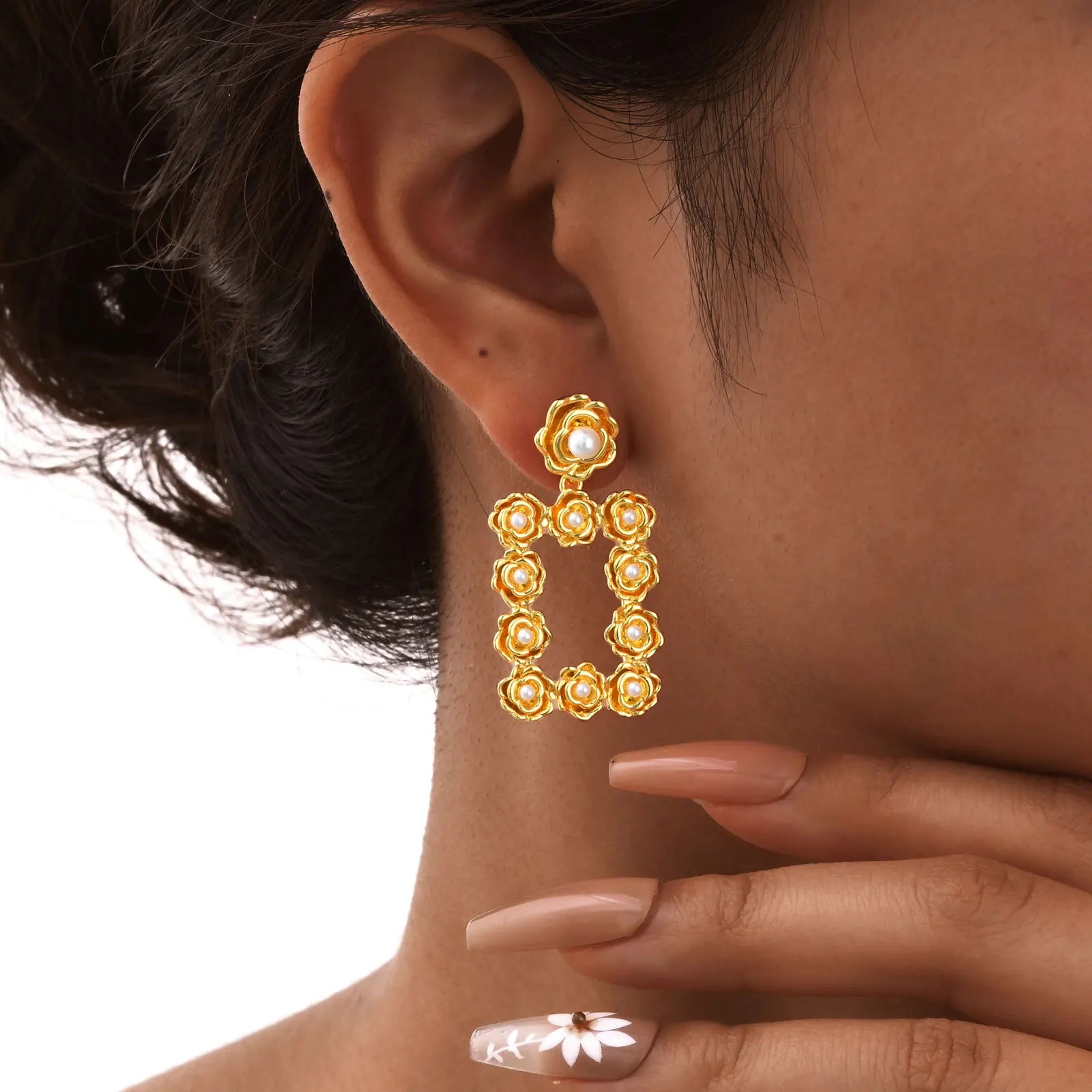 Rose Pearl Drop Earrings – Elegant Gold-Plated Jewelry | DAILY DRIPZ
