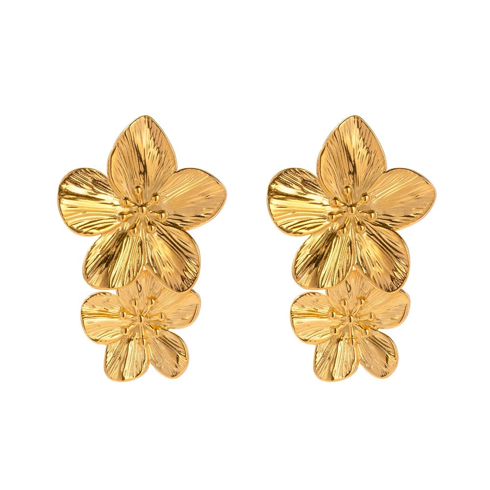 Gold Flower Drop Earrings